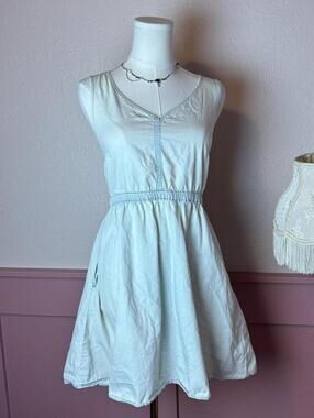 open back babydoll summer dress divided h&m light blue sz us 8 cotton pockets